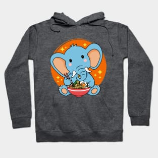 Baby Elephant Eating Ramen Kawaii Animal Lover Hoodie